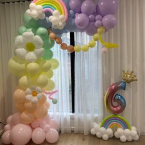 Balloon Garland With Rainbows And Number Balloon
